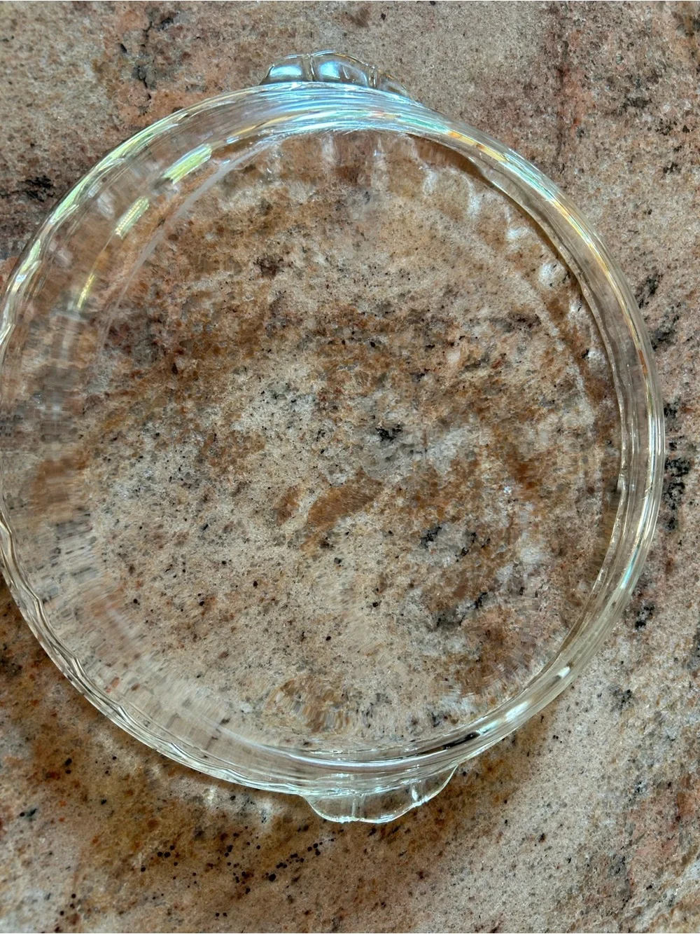Pyrex TRADEMARK #229 Pie Dish 9.5” Clear  Glass w/Scalloped Rim Petite Handles